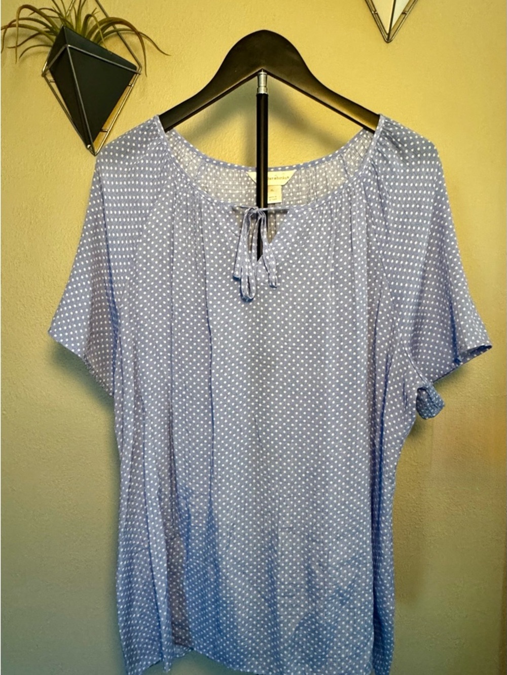 Christopher & Banks Light Blue Polka Dot Tie-Neck Tunic Size XL